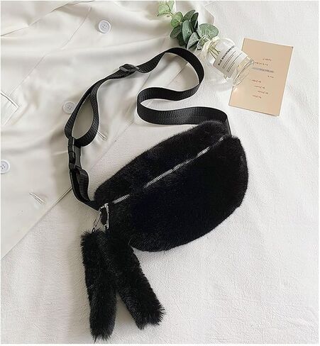 Fuzzy Fanny Pack for Women Faux Fur Belt Bum Bag with Adjustable Strap Waist Pouch Casual Crossbody Purse for Travel in Kuwait