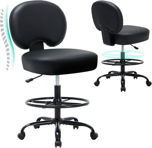COLAMY Drafting Chair-Tall Office Chair 275lbs, Standing Desk Chair with Adjustable Footrest Ring, Wide Seat, Thick Cushion and Back, High Office Counter Desk Chair for Home Bar Kitchen Shop, Black in Kuwait