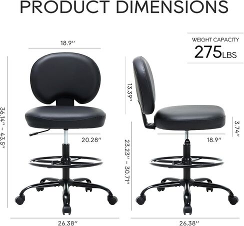 COLAMY Drafting Chair-Tall Office Chair 275lbs, Standing Desk Chair with Adjustable Footrest Ring, Wide Seat, Thick Cushion and Back, High Office Counter Desk Chair for Home Bar Kitchen Shop, Black in Kuwait