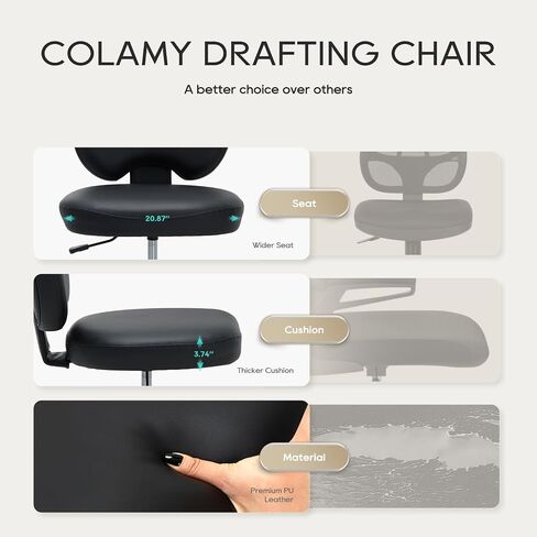 COLAMY Drafting Chair-Tall Office Chair 275lbs, Standing Desk Chair with Adjustable Footrest Ring, Wide Seat, Thick Cushion and Back, High Office Counter Desk Chair for Home Bar Kitchen Shop, Black in Kuwait