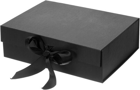 PATIKIL 10x8x3 Inch Magnetic Gift Box, Collapsible Paper Party Favor Boxes with Lid and Ribbon for Wedding Valentine's Day Birthday, Black in Saudi Arabia