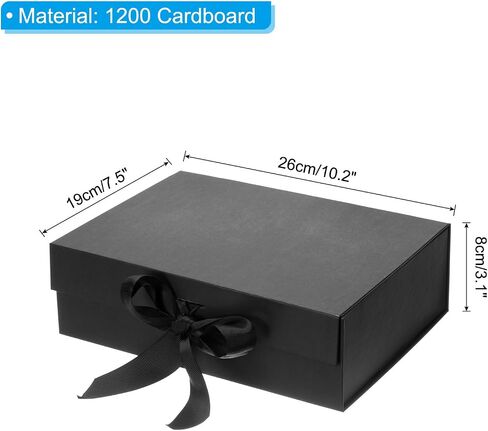 PATIKIL 10x8x3 Inch Magnetic Gift Box, Collapsible Paper Party Favor Boxes with Lid and Ribbon for Wedding Valentine's Day Birthday, Black in Saudi Arabia
