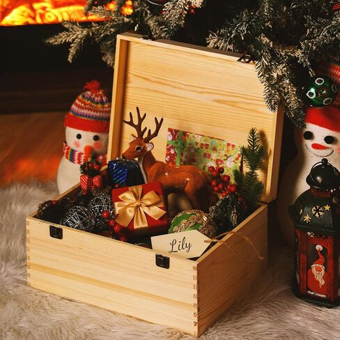 Christmas Eve Box 13 x 10 x 6.4 Inch Christmas Eve Wooden Gift Box with Blank Wooden Sign Personalized Large Pine Box Christmas Eve Gift with Hinged Lid and Front Clasp for Holiday Party in Saudi Arabia