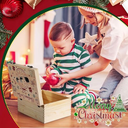 Christmas Eve Box 13 x 10 x 6.4 Inch Christmas Eve Wooden Gift Box with Blank Wooden Sign Personalized Large Pine Box Christmas Eve Gift with Hinged Lid and Front Clasp for Holiday Party in Saudi Arabia