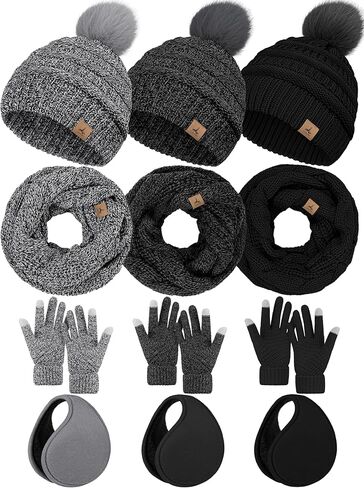 15PCS Womens Winter Gloves Earmuffs Scarf Winter Hats, Touch Screen Gloves Women Plush Ear Warmer Knit Scarf Hat Set Adults in Saudi Arabia