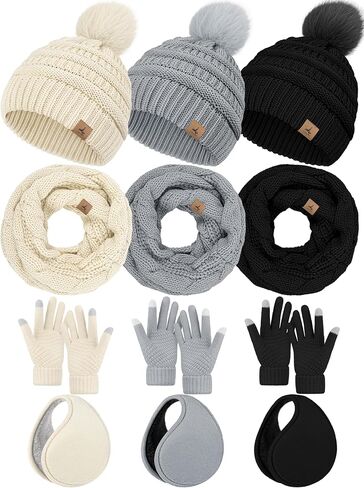 15PCS Womens Winter Gloves Earmuffs Scarf Winter Hats, Touch Screen Gloves Women Plush Ear Warmer Knit Scarf Hat Set Adults in Saudi Arabia