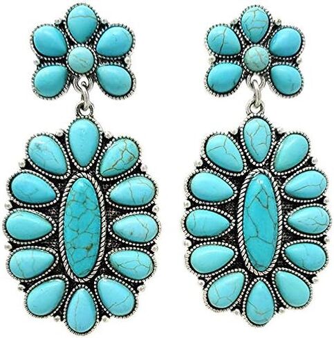 Western Turquoise Squash Blossom Post Earrings Navajo in Kuwait