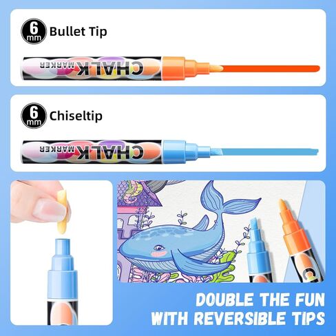 أقلام تحديد الطباشير Simetufy - 10 قطع نابضة بالحياة، قابلة للمسح، غير سامة، مائية، أطراف قابلة للعكس، للأطفال والكبار لأقلام التحديد الزجاجية أو السبورة للشركات والمطاعم وأقلام الطباشير السائل (6 مم) in Kuwait