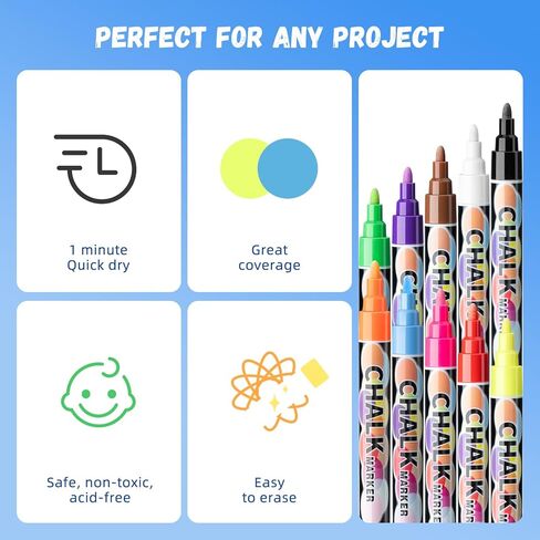 أقلام تحديد الطباشير Simetufy - 10 قطع نابضة بالحياة، قابلة للمسح، غير سامة، مائية، أطراف قابلة للعكس، للأطفال والكبار لأقلام التحديد الزجاجية أو السبورة للشركات والمطاعم وأقلام الطباشير السائل (6 مم) in Kuwait