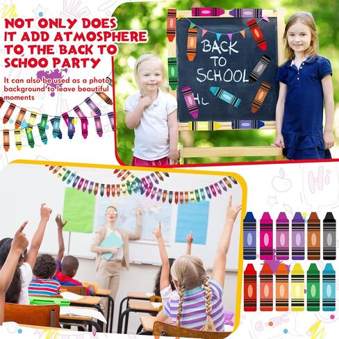 Back to School Banner Colorful Cute Crayon Banner Garland Welcome Back to School Decor First Day of School Banner Crayon Classroom Decor for Preschool Elementary Teacher Office(8 Strings) in Saudi Arabia