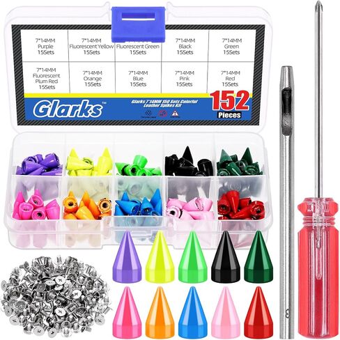 Glarks 150 Sets Colorful Cone Spikes Studs Kit, 14mm Punk Bullet Cone Studs and Spikes, Leather Metal Tree Screw Back Rivets for Leather Craft Clothing Shoes Belts Bags Pet Collars DIY Accessories in Saudi Arabia