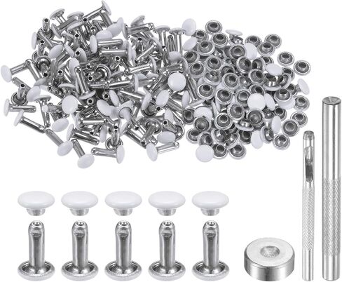 HARFINGTON 100 Sets Leather Rivets 8mm x 10mm Metal Double Cap Rivet Snaps Studs Fasteners with 3pcs Setting Tools Rivets for Leather Craft DIY Repair Decoration, Matte Black in Saudi Arabia