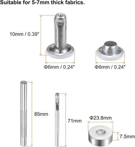 HARFINGTON 100 Sets Leather Rivets 8mm x 10mm Metal Double Cap Rivet Snaps Studs Fasteners with 3pcs Setting Tools Rivets for Leather Craft DIY Repair Decoration, Matte Black in Saudi Arabia
