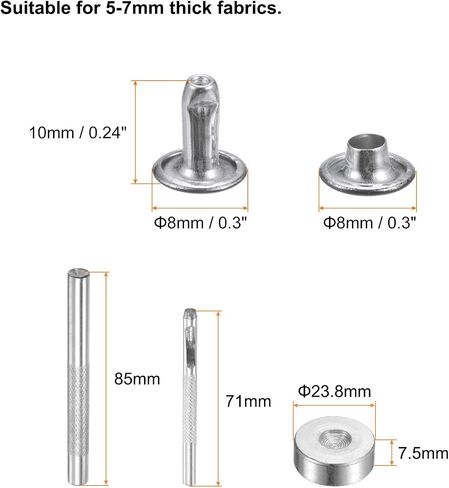 HARFINGTON 100 Sets Leather Rivets 8mm x 10mm Metal Double Cap Rivet Snaps Studs Fasteners with 3pcs Setting Tools Rivets for Leather Craft DIY Repair Decoration, Matte Black in Saudi Arabia