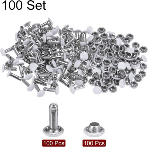 HARFINGTON 100 Sets Leather Rivets 8mm x 10mm Metal Double Cap Rivet Snaps Studs Fasteners with 3pcs Setting Tools Rivets for Leather Craft DIY Repair Decoration, Matte Black in Saudi Arabia