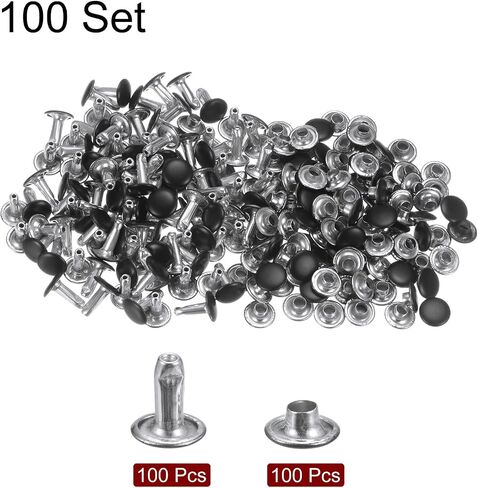 HARFINGTON 100 Sets Leather Rivets 8mm x 10mm Metal Double Cap Rivet Snaps Studs Fasteners with 3pcs Setting Tools Rivets for Leather Craft DIY Repair Decoration, Matte Black in Saudi Arabia