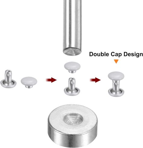 HARFINGTON 100 Sets Leather Rivets 8mm x 10mm Metal Double Cap Rivet Snaps Studs Fasteners with 3pcs Setting Tools Rivets for Leather Craft DIY Repair Decoration, Matte Black in Saudi Arabia