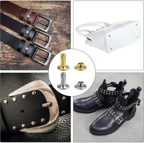 HARFINGTON 100 Sets Leather Rivets 8mm x 10mm Metal Double Cap Rivet Snaps Studs Fasteners with 3pcs Setting Tools Rivets for Leather Craft DIY Repair Decoration, Matte Black in Saudi Arabia