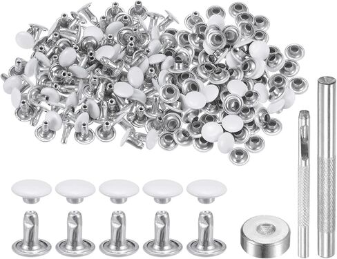 HARFINGTON 100 Sets Leather Rivets 8mm x 10mm Metal Double Cap Rivet Snaps Studs Fasteners with 3pcs Setting Tools Rivets for Leather Craft DIY Repair Decoration, Matte Black in Saudi Arabia