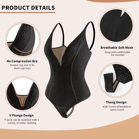 JOYSHAPER Lace Shapewear Bodysuits Deep V Lace Corset Tops Thong Bodysuits Tummy Control Body Shaper in Saudi Arabia
