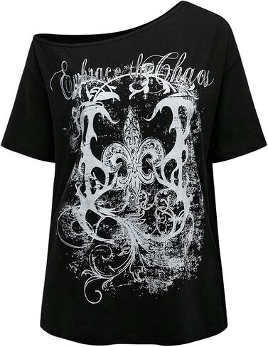 SOLY HUX Women's Off The Shoulder Tops Graphic Tees Y2k Vintage Gothic Oversized T Shirts Streetwear in Saudi Arabia