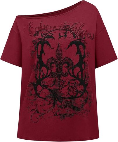 SOLY HUX Women's Off The Shoulder Tops Graphic Tees Y2k Vintage Gothic Oversized T Shirts Streetwear in Saudi Arabia