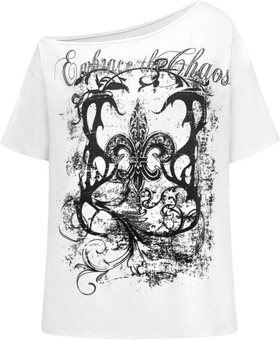 SOLY HUX Women's Off The Shoulder Tops Graphic Tees Y2k Vintage Gothic Oversized T Shirts Streetwear in Saudi Arabia