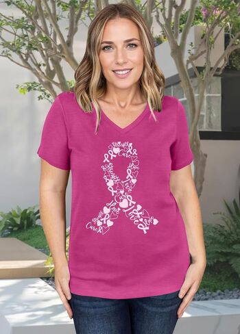 Breast Cancer Shirt Women Pink Ribbon Shirts Breast Cancer Awareness Tee Cancer Survivor V Neck Tshirts in Saudi Arabia