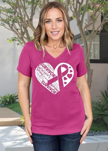 Breast Cancer Shirt Women Pink Ribbon Shirts Breast Cancer Awareness Tee Cancer Survivor V Neck Tshirts in Saudi Arabia