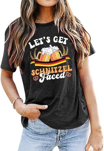 Oktoberfest Shirt German Flag Shirts - 2024 Festival T-Shirt Let’s Get Schnitzel Faced Tee Casual Crewneck Tops in Saudi Arabia