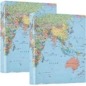 خريطة العالم 3 حلقات 1.5 بوصة مجلد لوازم مدرسية للبنات والأولاد، مجلد حلقات دائرية زرقاء للحرف A4 مقاس ورق مزخرف بغلاف صلب منظم للمنزل والمكتب المدرسي in Kuwait