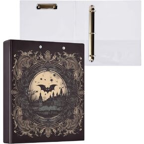 Retro Bats Goth Castle Black Three Rings Binder 1-1/2 Inch Notebook Binders with Interior Pockets 1/2 Pack School Binders 200 Sheets
