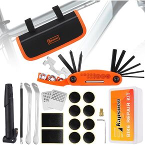Kapsuen Bicycle Repair Kit with Tire Pump, Portable Tool Kit for Camping Travel-Patches, Inflator, Maintenance Essentials All in One Safety Kit