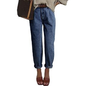 Astylish Womens High Waisted Baggy Jeans Boyfriend Cropped Loose Denim Pants
