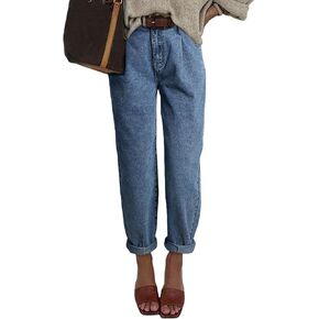 Astylish Womens High Waisted Baggy Jeans Boyfriend Cropped Loose Denim Pants