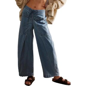 TQD Wide Leg Jeans for Women Trendy Baggy Boyfriend Jeans Drawstring Jeans Loose Fit Denim Palazzo Pants with Pockets