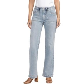 Silver Jeans Co. Women's Suki Mid Rise Curvy Fit Trouser Leg Jeans