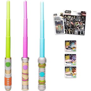 Star Wars Young Jedi Adventures Lightsabers - Bundle with 3 Star Wars Jedi Dueling Lightsabers Featuring Kai Brightstar, Nubs, LYS Solay Plus Stickers, More | Retractable Lightsabers for Kids