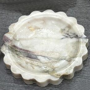 Marble Tray,Scalloped Marble Tray,Calacatta Viola Marble for Jewelry, Cosmetics, Candles and Perfume, for Dresser and Bathroom(5.5 Inch)