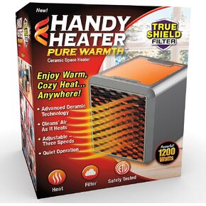Ontel Handy Heater Copper Core Pure Warmth Ceramic Space Heater (1500 W), Adjustable Thermostat, Portable Heater for the Bedroom, Office, Garage & More, Quiet Small Space Heater