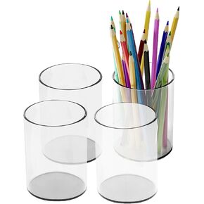 DreamShore Acrylic Pen Holder, 2 Pack Desktop Pencil Cup Stationery Organizer for Office Desk Accessory, Round Makeup Brush Srotage for Home, Cutlery Storage Organizer (Clear, 2 Pack)