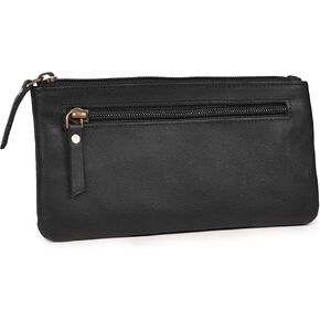 LEATHER VILLAGE Leather Pencil Pouch Pen Case - Rustic/Vintage Brown - 8"X4"- Double Pocket - Elegant and Practical Zipper Pouch Holder for Artists, Men, and Women