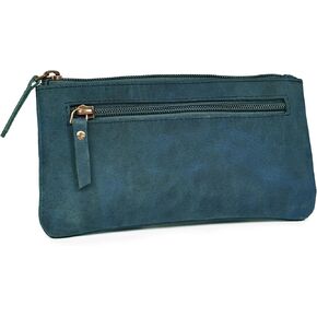 LEATHER VILLAGE Leather Pencil Pouch Pen Case - Rustic/Vintage Brown - 8"X4"- Double Pocket - Elegant and Practical Zipper Pouch Holder for Artists, Men, and Women