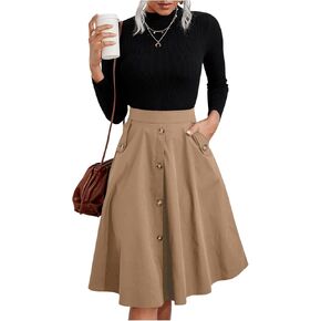 Floerns Women's Solid High Waisted Flare Skirt Button Front Pleated Vintage Skirts