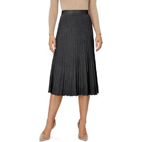 Women's Knit Maxi Pleated Skirts, High Waist Elastic A Line Long Skirt for Fall Winter