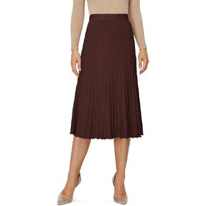 Women's Knit Maxi Pleated Skirts, High Waist Elastic A Line Long Skirt for Fall Winter