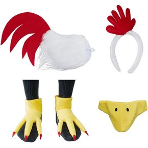 Unisex Chicken Costume Adult White Rooster Chicken Furry Headband Tail Nose Mask Carnival Thanksgiving Animal Costumes