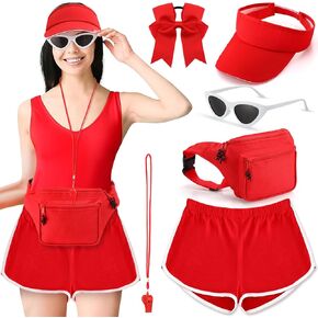 6 Pcs Guard Costume Set for Women First Aid Pouch Short Hat Sunglasses Emergency Whistle Hair Bow for Halloween