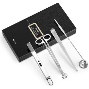 مجموعة إكسسوارات الشموع 5 في 1 من RONXS، قطاعة تشذيب فتيل الشموع، ولاعة كهربائية للشموع، طفاية شموع، غطاس فتيل، لوحة صينية تخزين لمحبي الشموع، هدية لها (أسود) in Kuwait