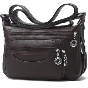 Crossbody Bag for Women Multi Pocket PU Leather Shoulder Handbag Large Capacity Lightweight Purse for Daily Use